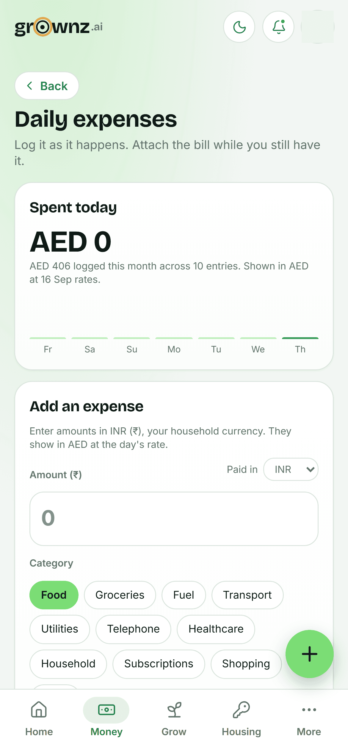 Daily expenses screen