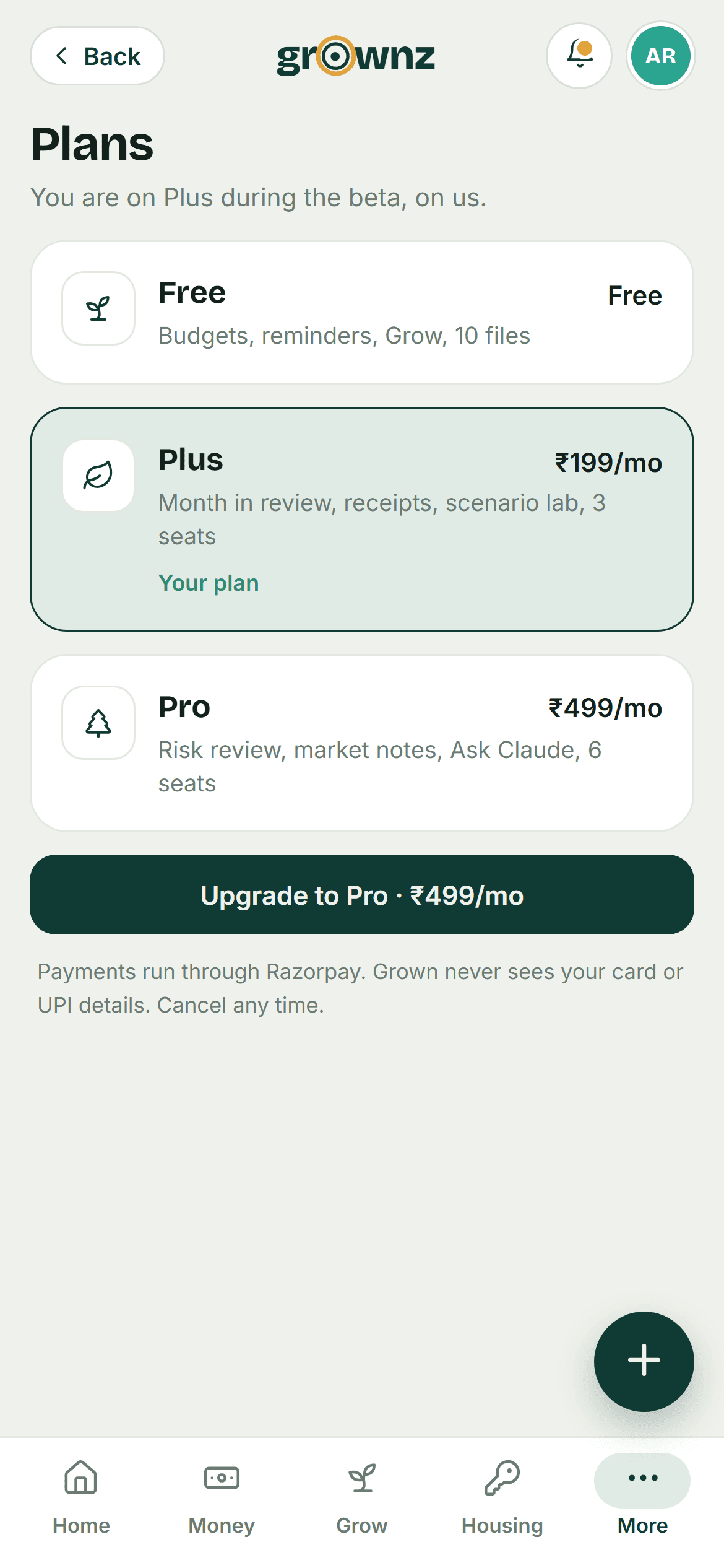 Design preview: Plans in rupees with UPI