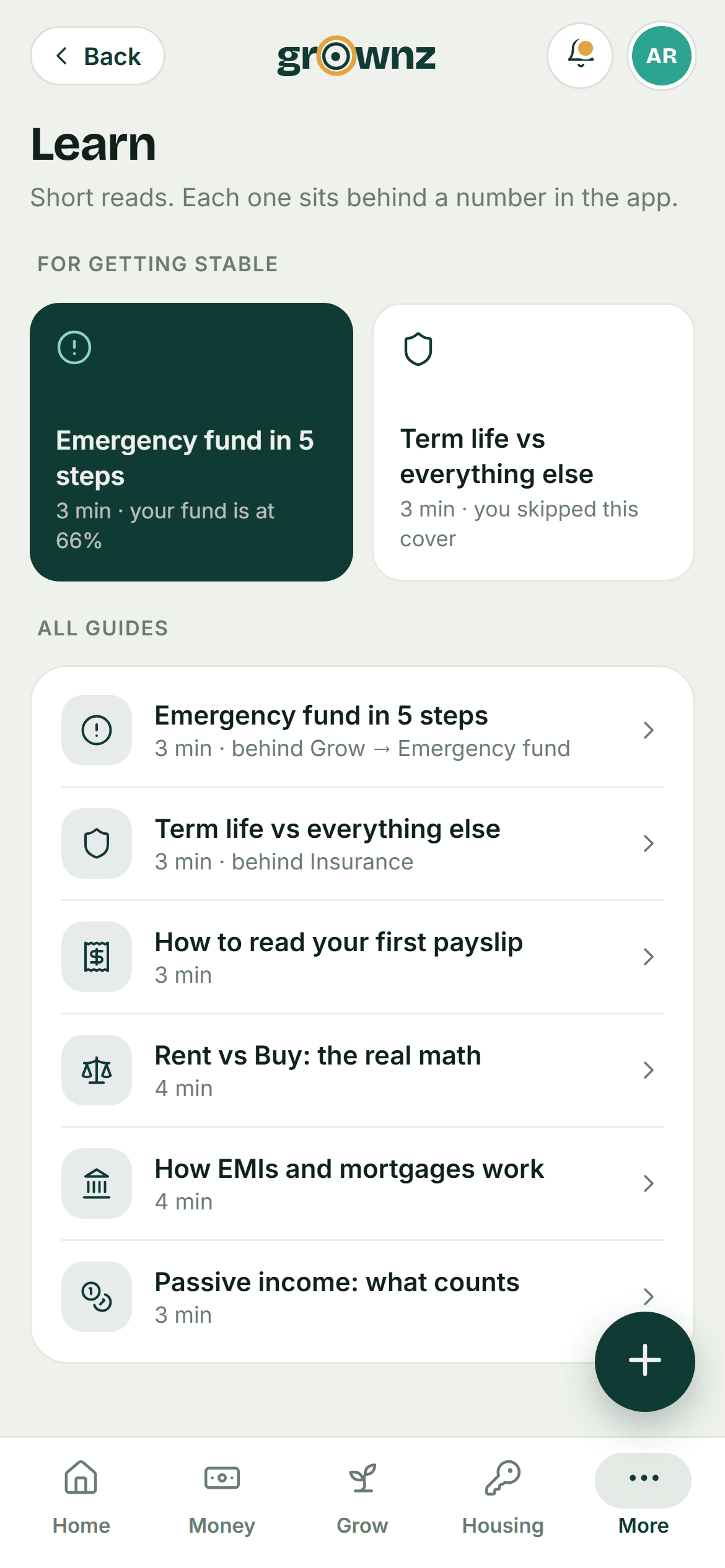 Design preview: Learn: short reads placed next to a number