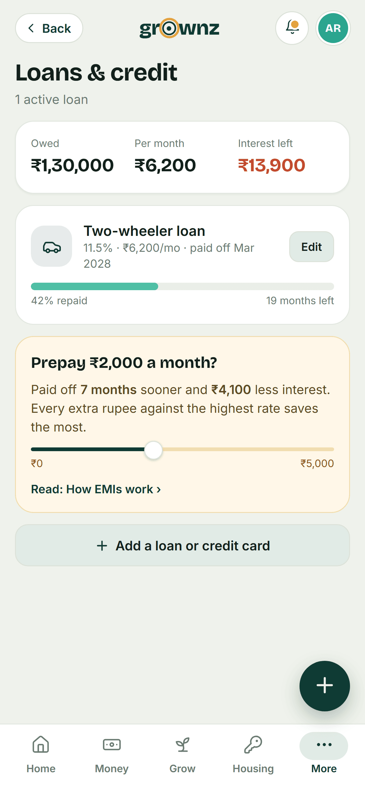 Design preview: Loans and credit with a prepayment slider