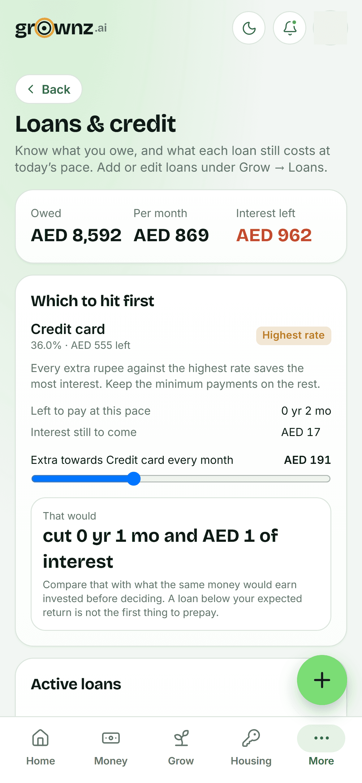 Loans and credit screen