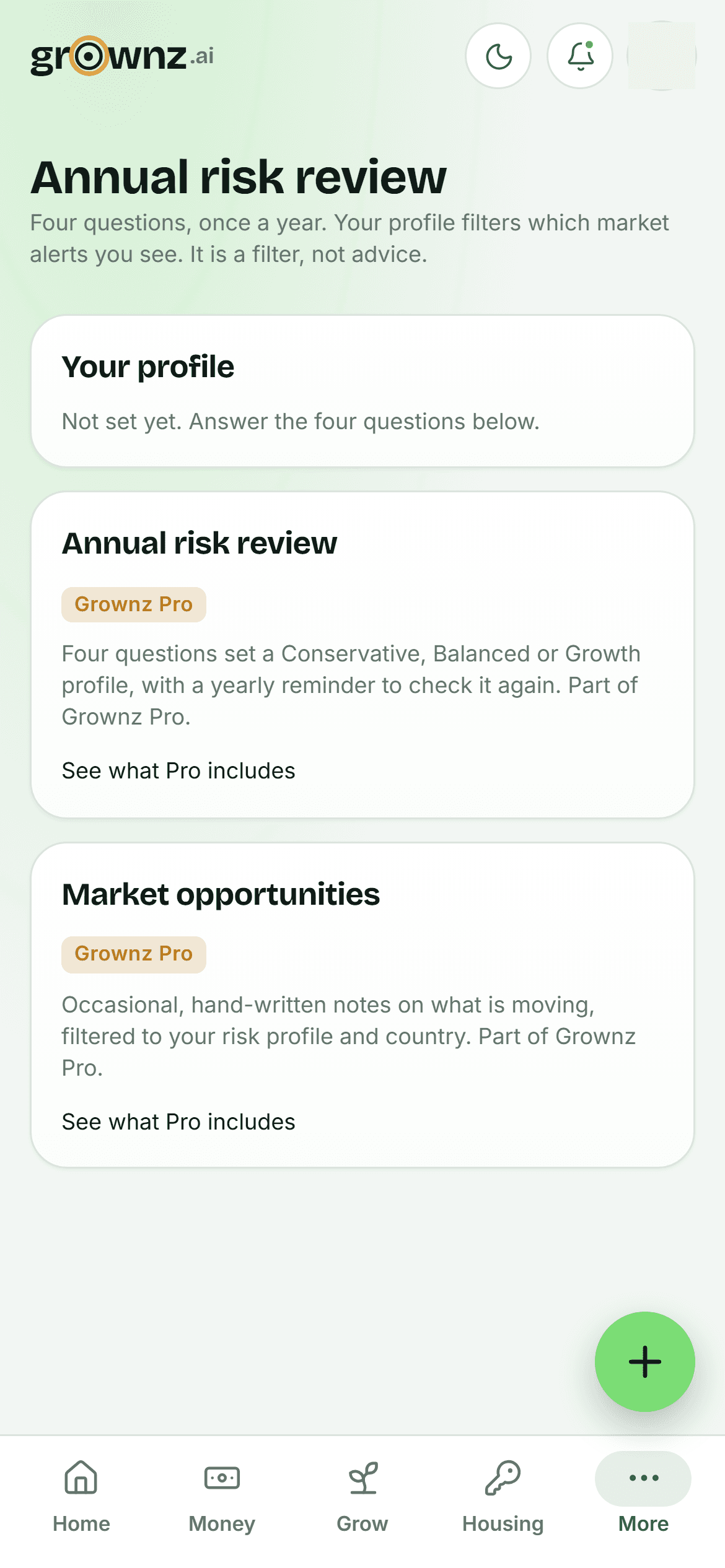 Annual risk review screen